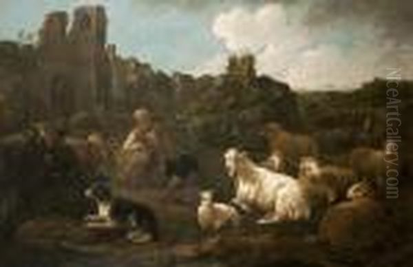 Pastore E Armenti In Un Paesaggio Oil Painting by Philipp Peter Roos