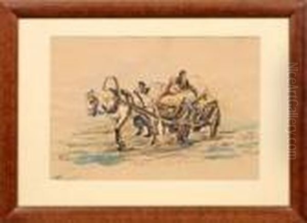 Russische Bauernfamiliemit Pferdewagen Oil Painting by Franz Roubaud