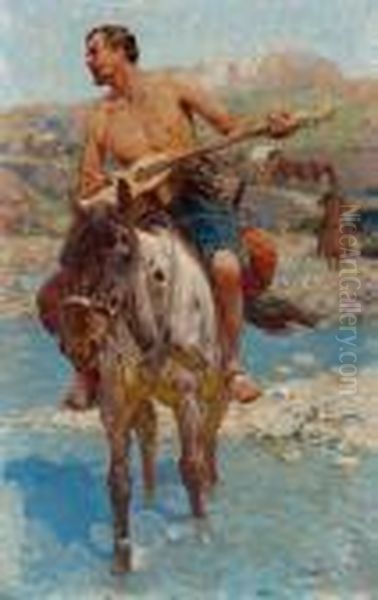 Rider With Mandolin. Oil Painting by Franz Roubaud