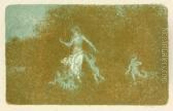 Amours Jouant Aupres D'une Nymphe Oil Painting by Ker Xavier Roussel