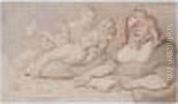 Disrespectful Youths Trying To Wake A Sleeping Woman Oil Painting by Thomas Rowlandson