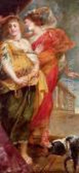 Due Donne Con Un Cane Oil Painting by Peter Paul Rubens