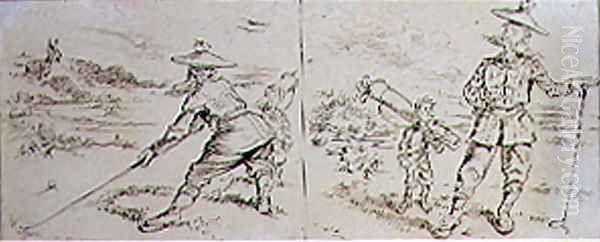 Successfully Getting out of the Bunker, illustration from Graphic magazine, pub. c.1870 Oil Painting by Henry Sandercock