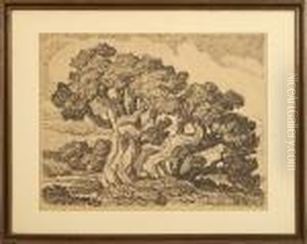 Three Cedars Oil Painting by Sven Birger Sandzen