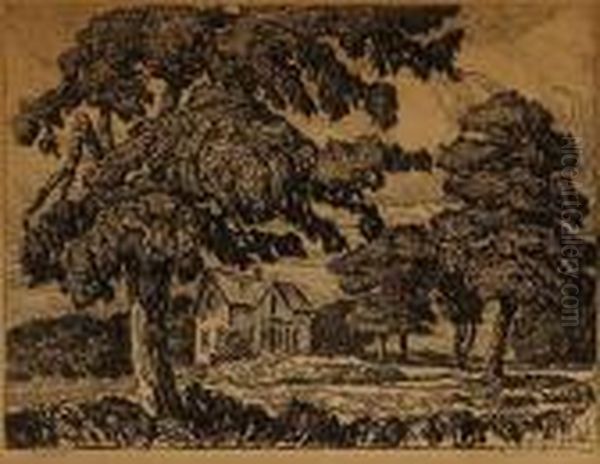 Olaf Olson's Homestead Oil Painting by Sven Birger Sandzen Olaf Olson's Homestead Oil Painting by Sven Birger Sandzen