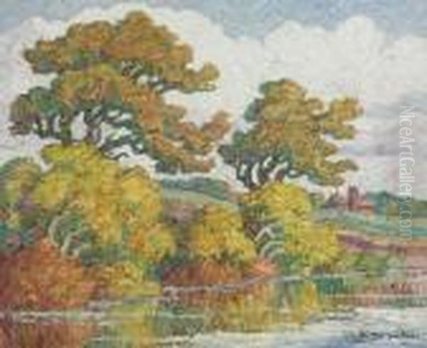 Willow And Cottonwood, Smoky Hill River Oil Painting by Sven Birger Sandzen