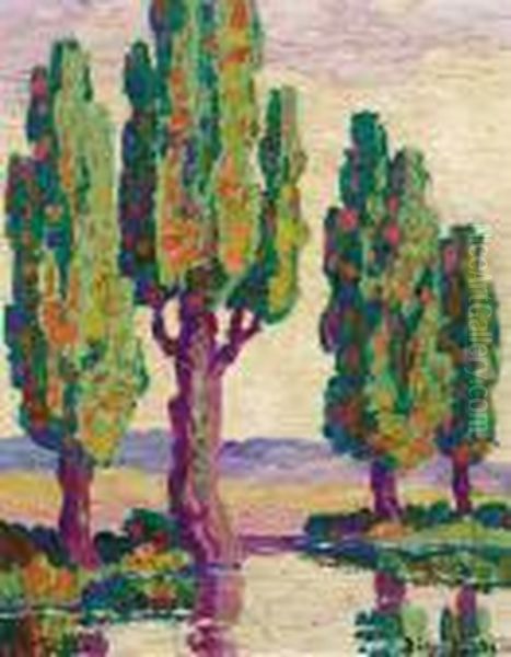 Four Trees Oil Painting by Sven Birger Sandzen