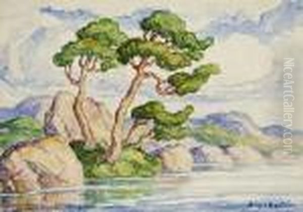 Aspens Along A River Oil Painting by Sven Birger Sandzen