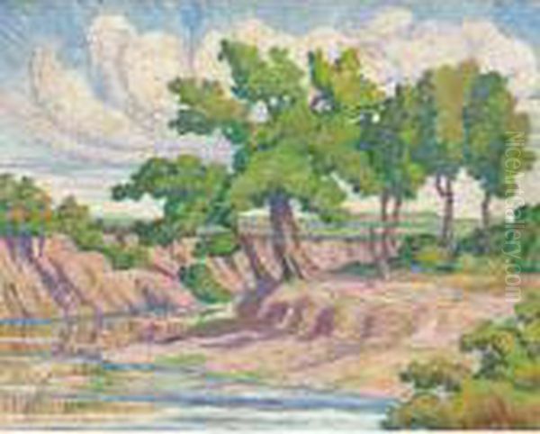 At River's Edge Oil Painting by Sven Birger Sandzen