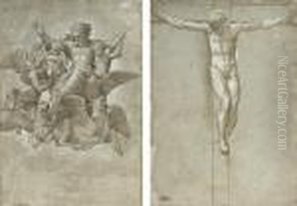 The Vision Of Ezekiel (
Recto
), Christ On The Cross ( Oil Painting by Raphael (Raffaello Sanzio of Urbino)