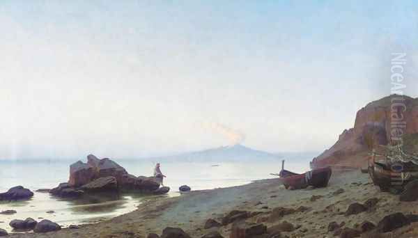 Evening on the Shores of Capri (Aftenstemming på Capri) Oil Painting by Harald Schumacher