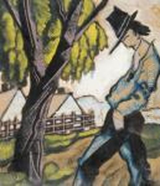 Homme Pres D'un Arbre Oil Painting by Hugo Scheiber