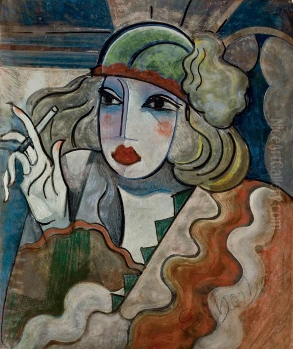 Femme A La Cigarette Oil Painting by Hugo Scheiber