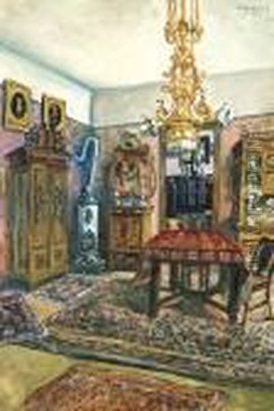 Kastely Enterior Oil Painting by Hugo Scheiber