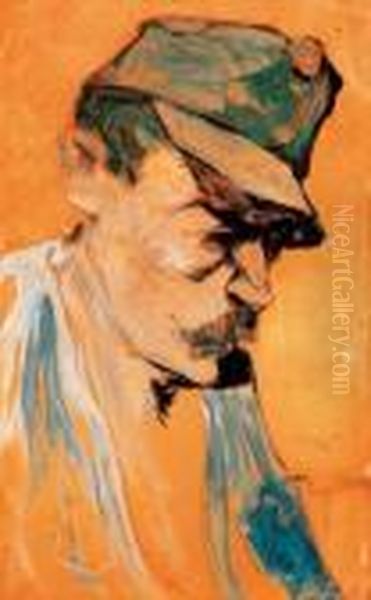 Head Of A Soldier Oil Painting by Hugo Scheiber