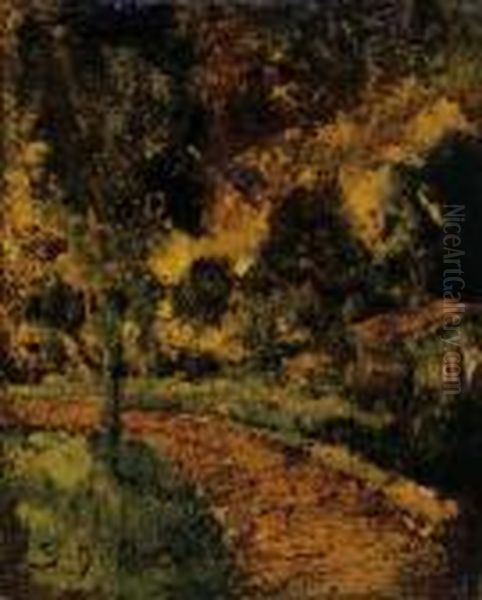 Forest Path Oil Painting by Hugo Scheiber