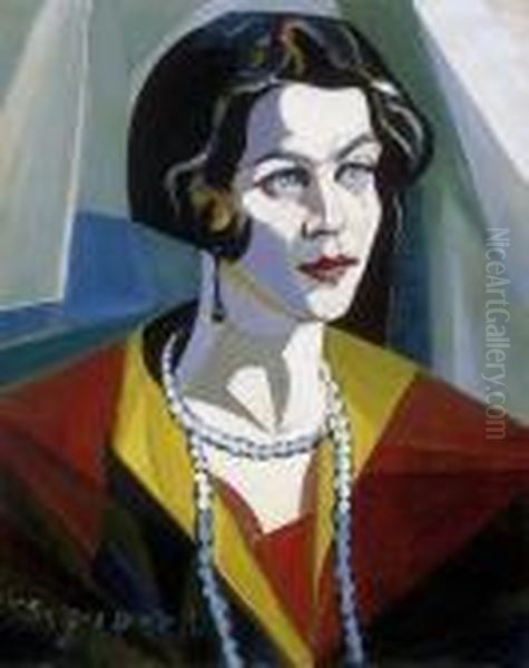 Woman With A Pearl Necklace Oil Painting by Hugo Scheiber