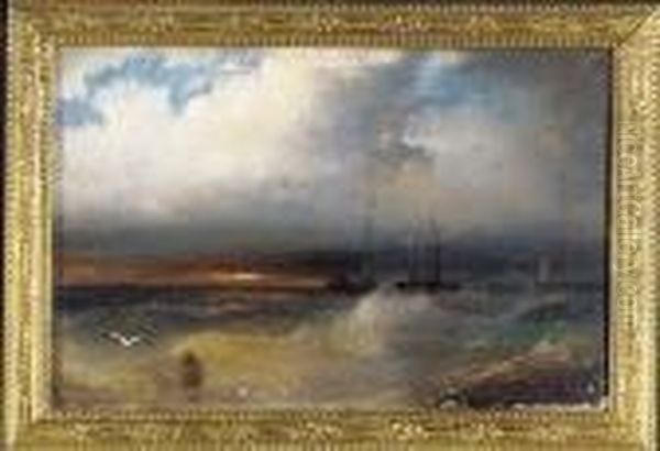 Sunset At Sea Oil Painting by Andreas Schelfhout
