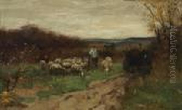 Collecting The Flock Oil Painting by Johan Frederik Corn. Scherrewitz