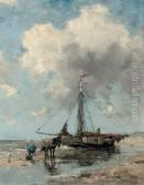 On The Beach Oil Painting by Johan Frederik Corn. Scherrewitz