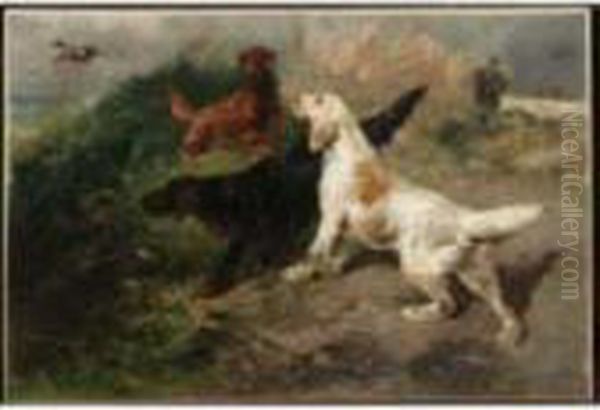 Setters Putting Up Duck Oil Painting by Henry Schouten