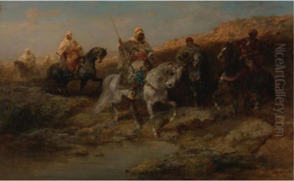 Arab Horsemen Oil Painting by Adolf Schreyer