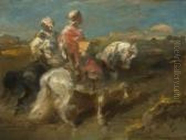 Zwei Arabische Reiter Oil Painting by Adolf Schreyer