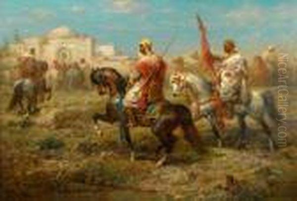 Beduinen Zu Pferd. Oil Painting by Adolf Schreyer