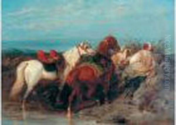 < Les Guetteurs >. Oil Painting by Adolf Schreyer