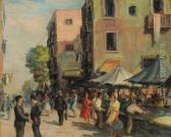 Mercato A Napoli Oil Painting by Eugenio Scorzelli