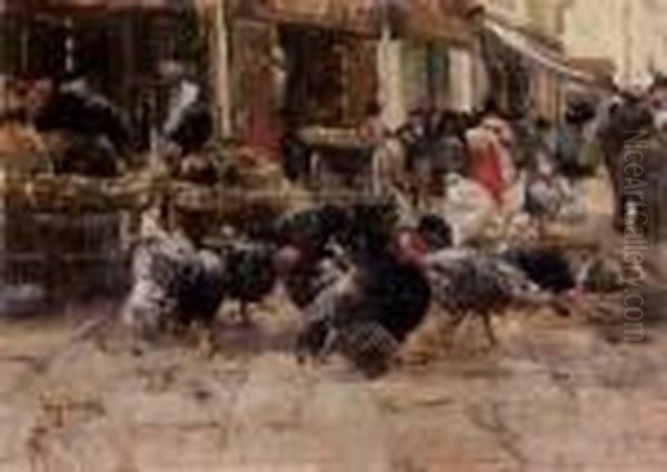 Il Mercato Di Pasqua Oil Painting by Eugenio Scorzelli