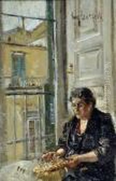 Interno Con Figura Oil Painting by Eugenio Scorzelli