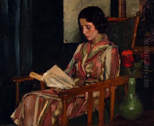 Donna Che Legge Oil Painting by Eugenio Scorzelli