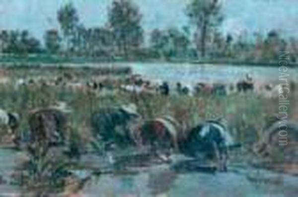 Le Mondine Oil Painting by Eugenio Scorzelli