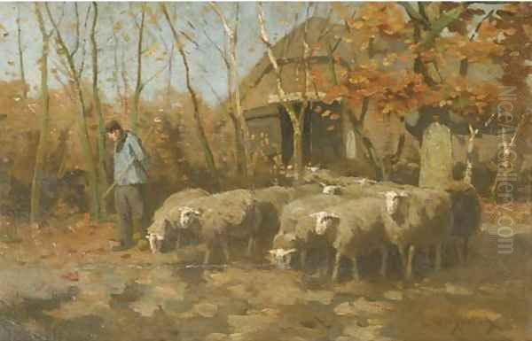 Autumn minding the flock Oil Painting by Willem II Steelink