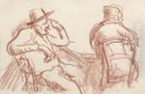 Deux Personnages Conversant. Oil Painting by Rene Seyssaud
