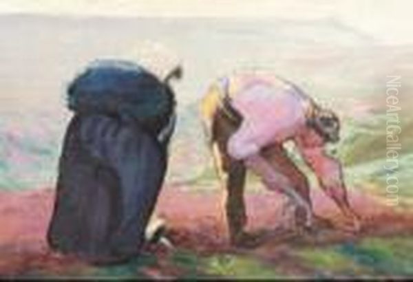 Personnages Au Champs Oil Painting by Rene Seyssaud