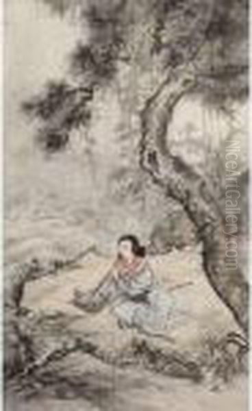 Lady Playing The Flute Oil Painting by Chen Shaomei