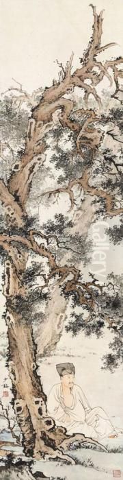Scholar Under A Tree Oil Painting by Chen Shaomei Scholar Under A Tree Oil Painting by Chen Shaomei