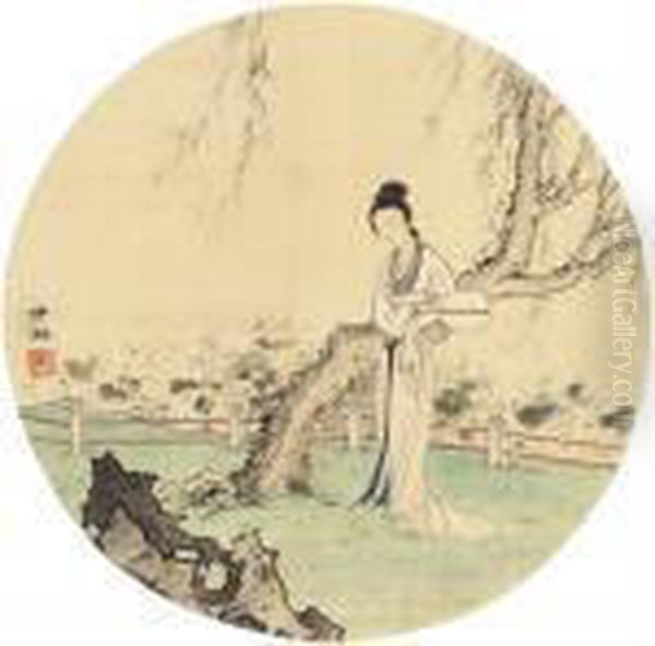 Lady Beside Willows Oil Painting by Chen Shaomei Lady Beside Willows Oil Painting by Chen Shaomei