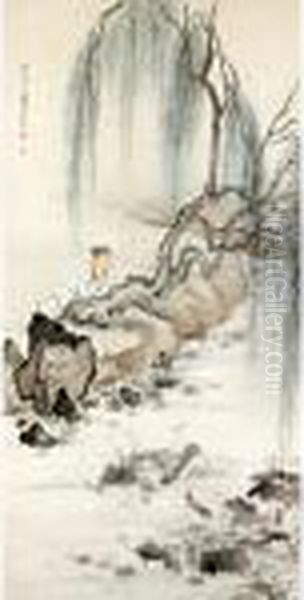 Viewing Lotus Oil Painting by Chen Shaomei