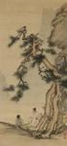 Scholar And Pine Oil Painting by Chen Shaomei