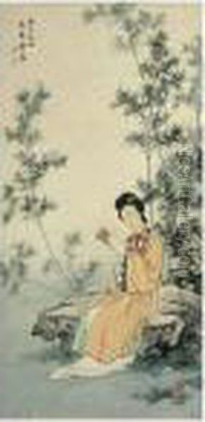 Lady In A Bamboo Grove Oil Painting by Chen Shaomei