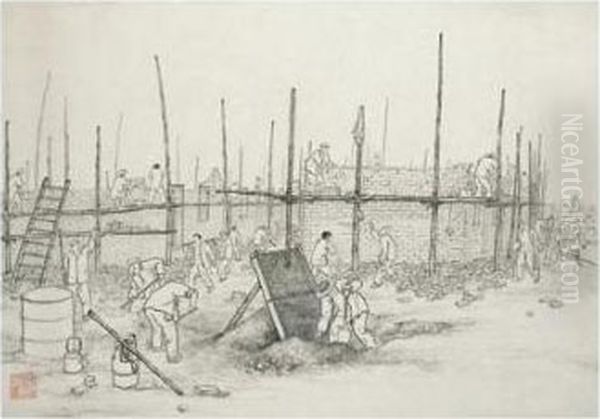 Construction Site Oil Painting by Chen Shaomei