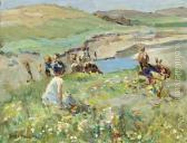 A Young Girl And Goats On A Hill Side Oil Painting by Dorothea Sharp