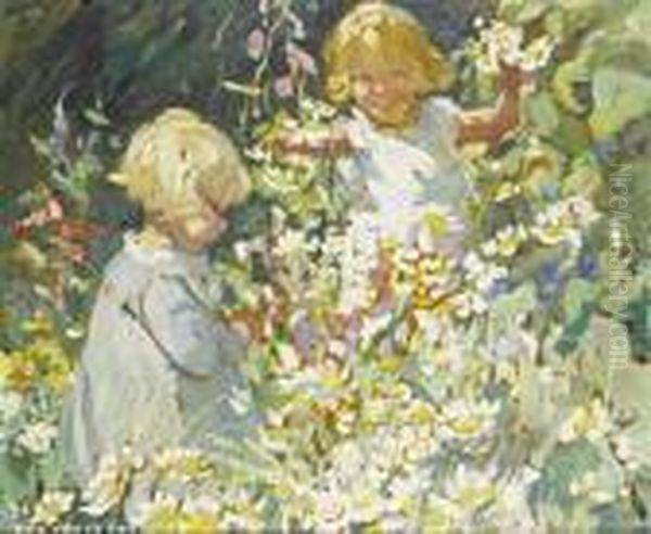 Children In The Garden Oil Painting by Dorothea Sharp