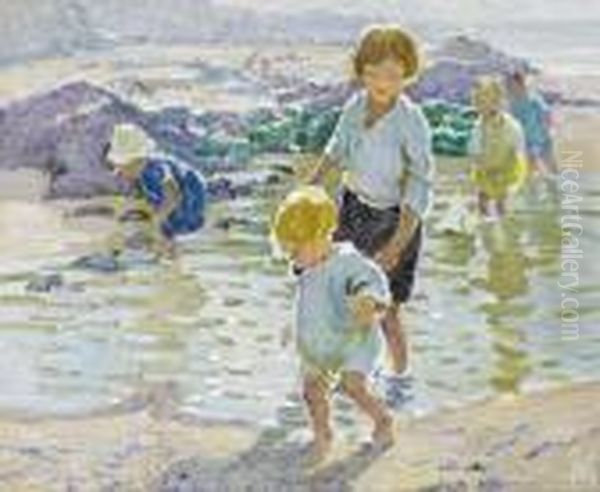 Rock Pooling Oil Painting by Dorothea Sharp