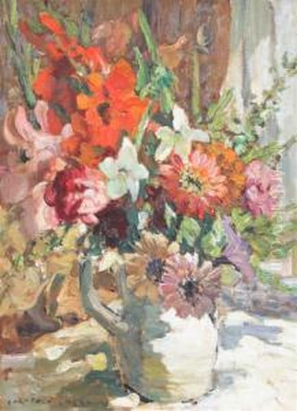 Still Life Of Flowers In A Jug Oil Painting by Dorothea Sharp