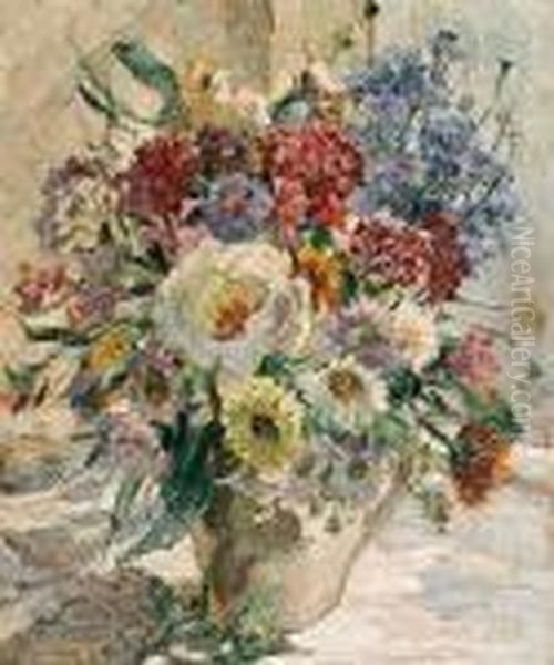 Still Life Of Mixed Flowers In A Whitejug Oil Painting by Dorothea Sharp