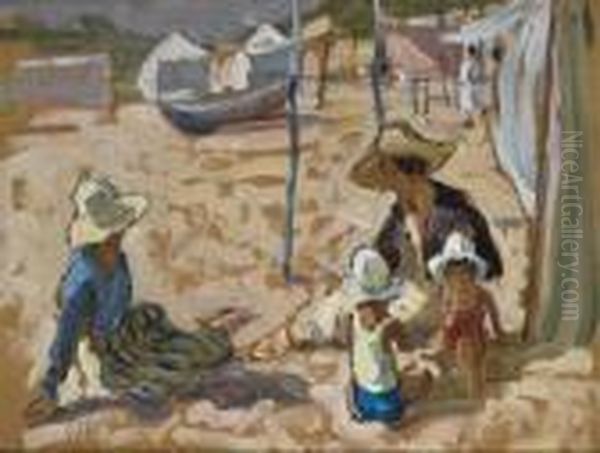 Beach Scene Oil Painting by Dorothea Sharp